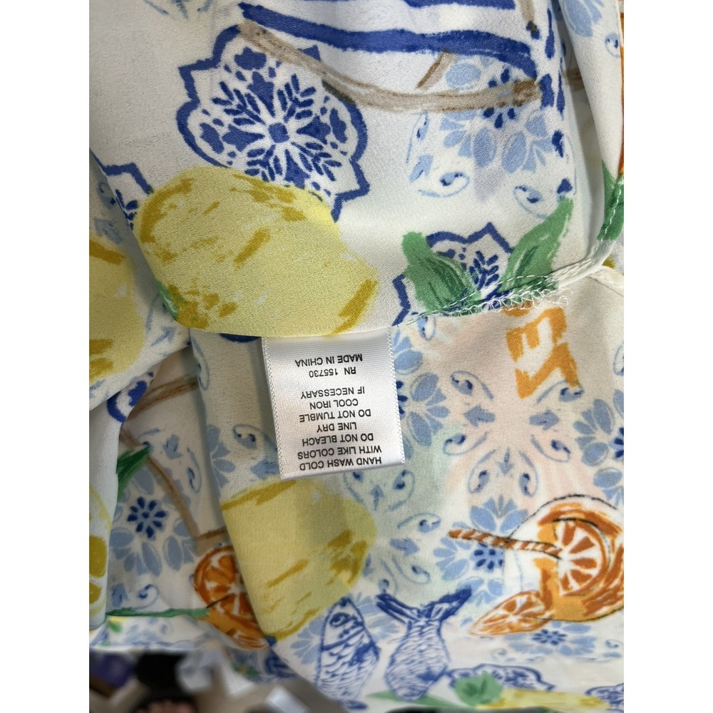 NWT Rose + Olive Sz 1X Top Citrus Fruit Europe Print Tie Front Button Up Shirt - Picture 7 of 9